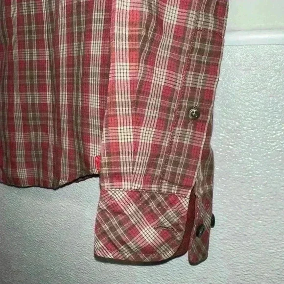 The North Face Plaid Button Up Shirt S/P Red Brown for Women with Embroidery - Picture 7 of 16